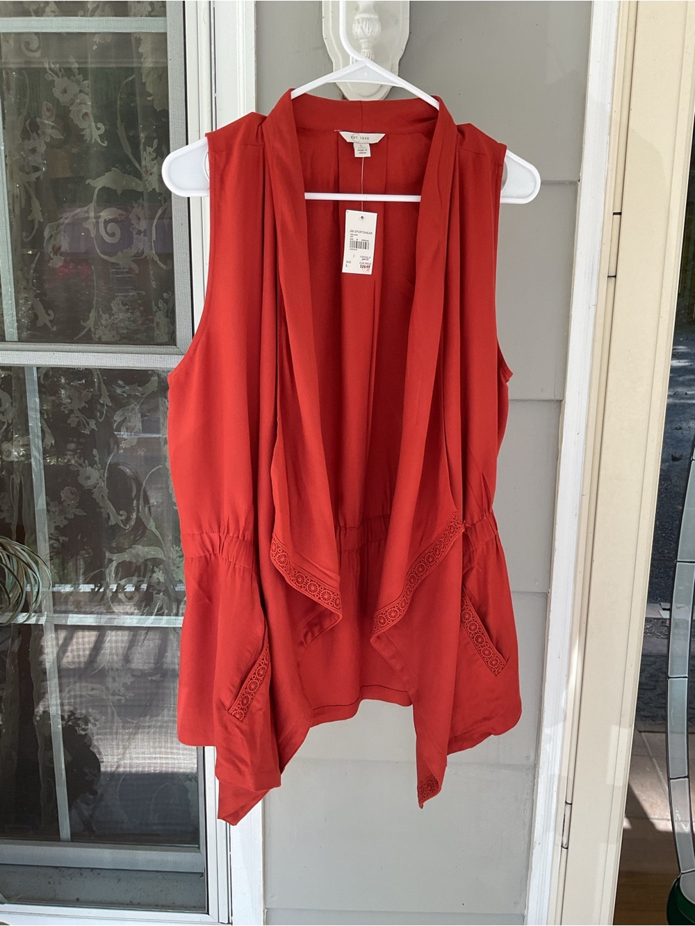J/M Sportswear 1946 Sleeveless Draped Open Front Vest Free Spirit Rust Large New